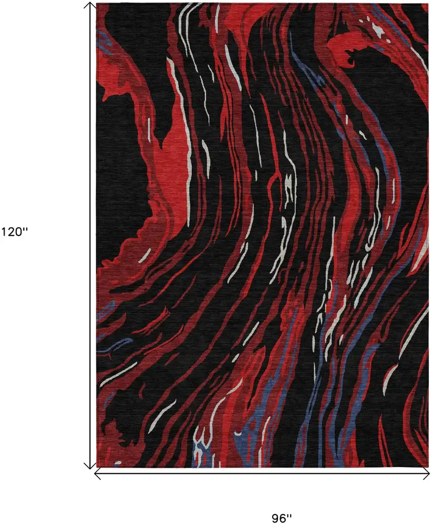 Black Red And Gray Abstract Washable Indoor Outdoor Area Rug Photo 3