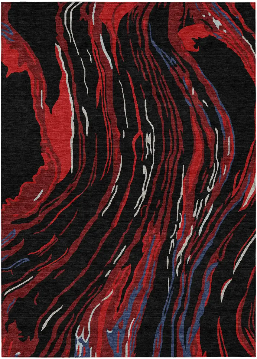 Black Red And Gray Abstract Washable Indoor Outdoor Area Rug Photo 2