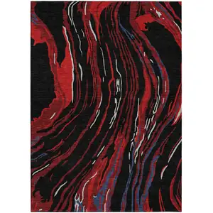 Photo of Black Red And Gray Abstract Washable Indoor Outdoor Area Rug