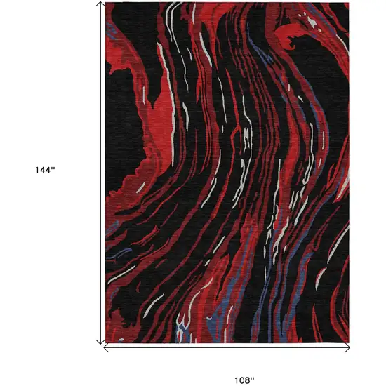 Black Red And Gray Abstract Washable Indoor Outdoor Area Rug Photo 3
