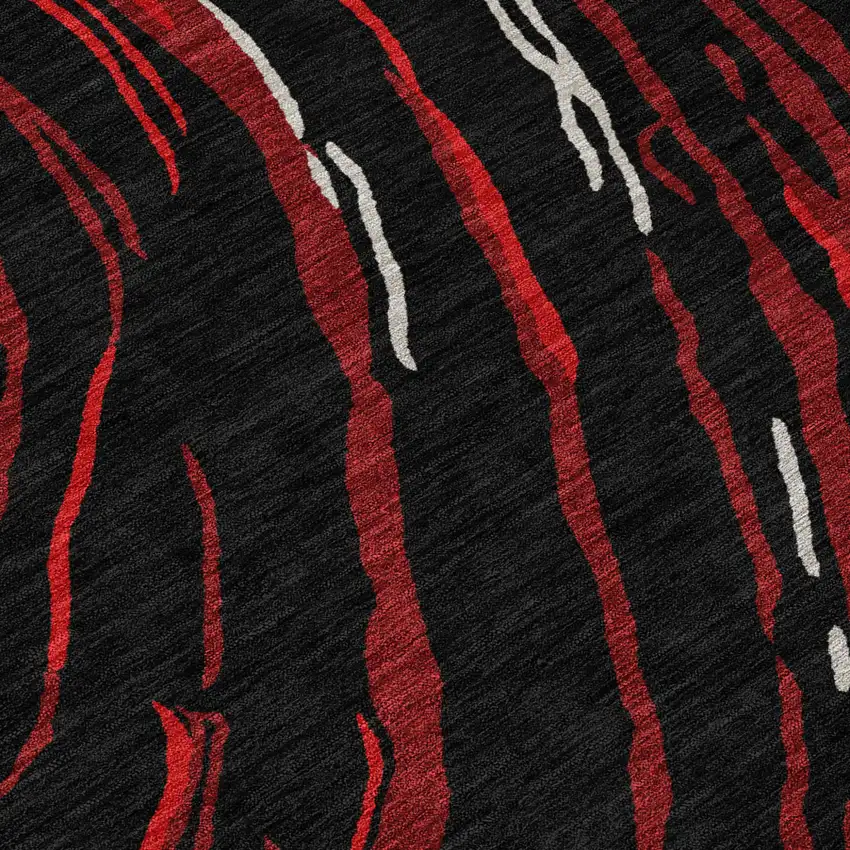 Black Red And Gray Abstract Washable Indoor Outdoor Area Rug Photo 6