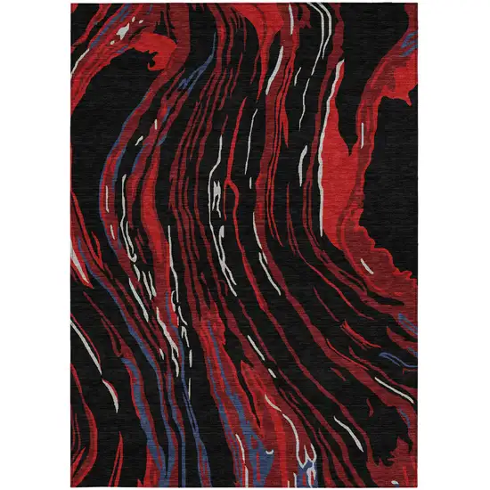 Black Red And Gray Abstract Washable Indoor Outdoor Area Rug Photo 8