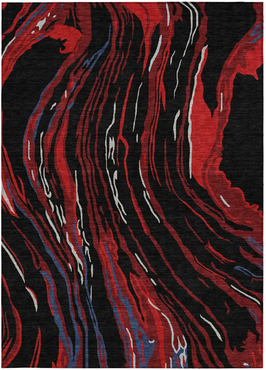 Black Red And Gray Abstract Washable Indoor Outdoor Area Rug Photo 8