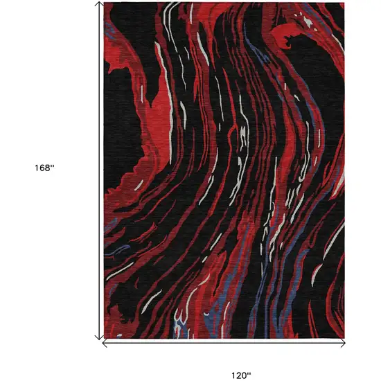 Black Red And Gray Abstract Washable Indoor Outdoor Area Rug Photo 3