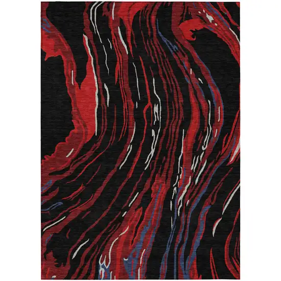 Black Red And Gray Abstract Washable Indoor Outdoor Area Rug Photo 2