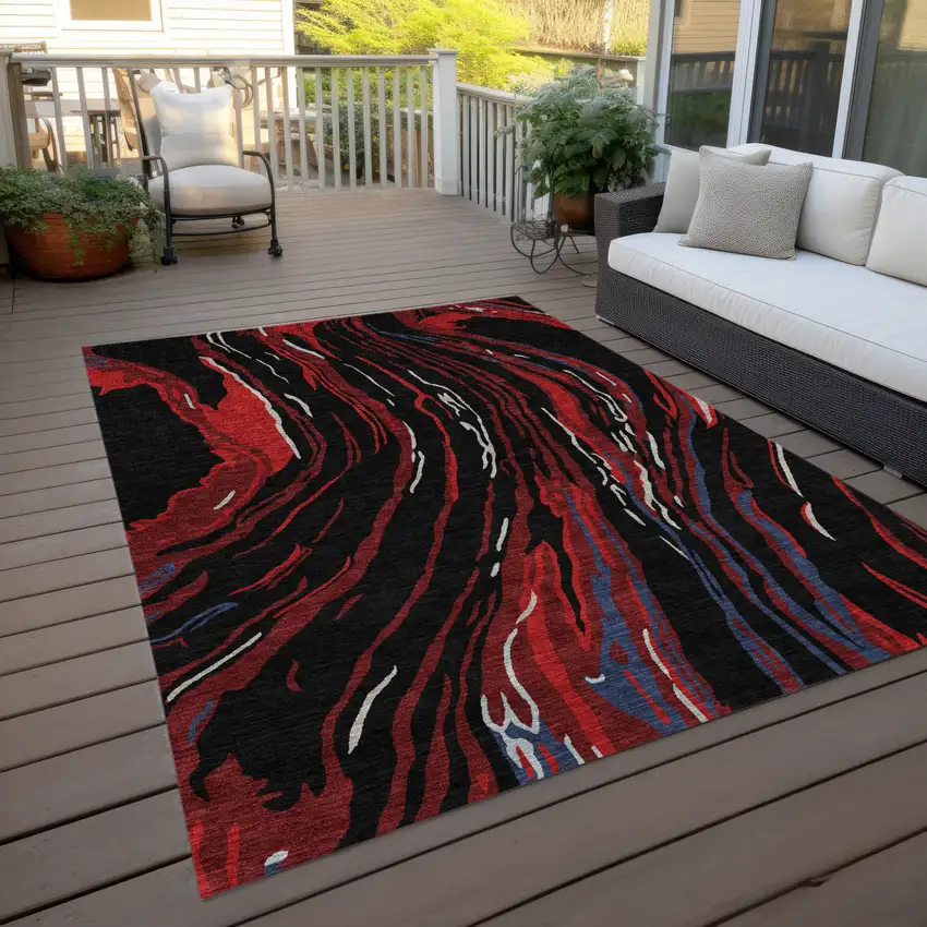 Black Red And Gray Abstract Washable Indoor Outdoor Area Rug Photo 9