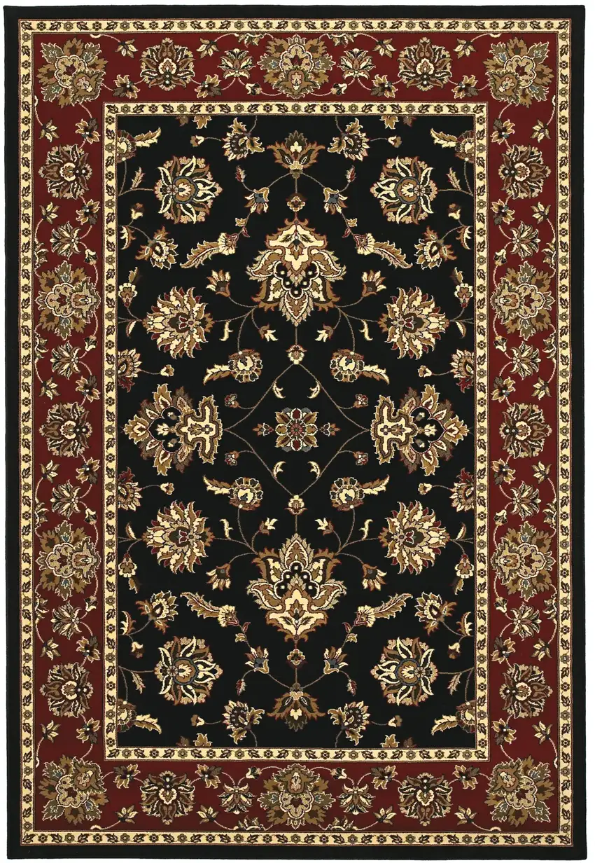 Black Red And Ivory Floral Area Rug Photo 2