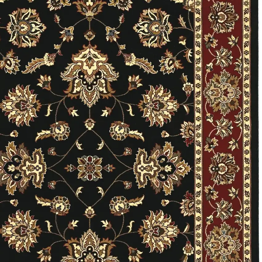 Black Red And Ivory Floral Area Rug Photo 4
