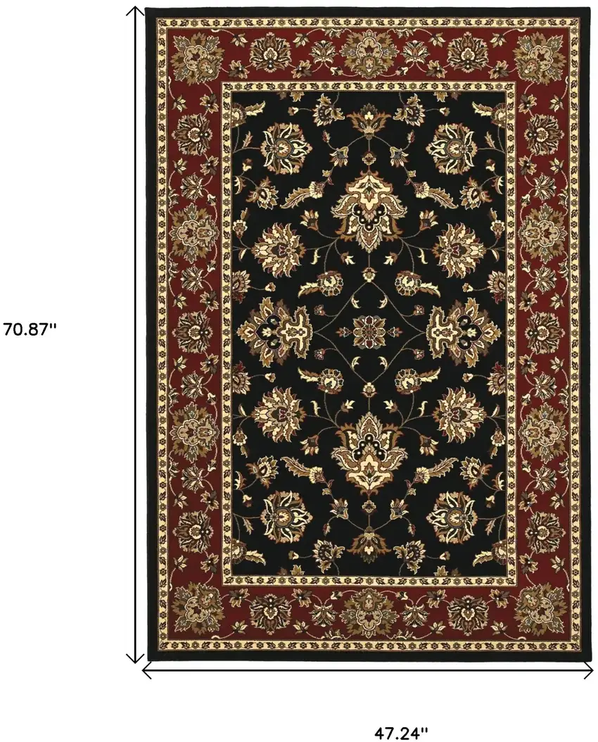 Black Red And Ivory Floral Area Rug Photo 3