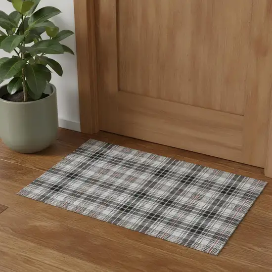 Black Red And Ivory Plaid Washable Area Rug With UV Protection Photo 1