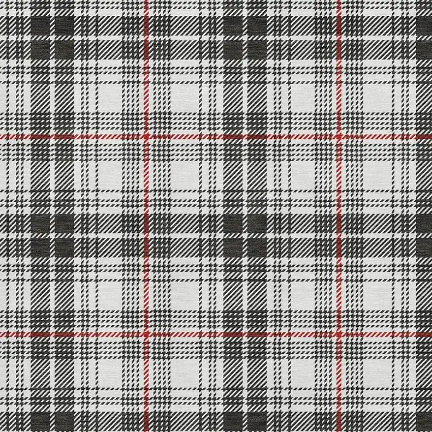 Black Red And Ivory Plaid Washable Area Rug With UV Protection Photo 3