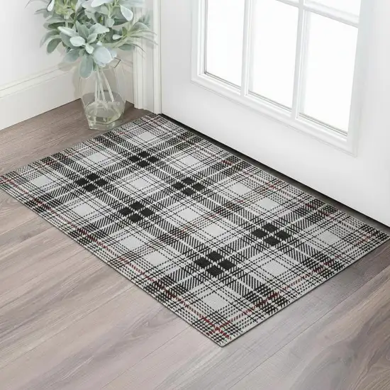 Black Red And Ivory Plaid Washable Area Rug With UV Protection Photo 2