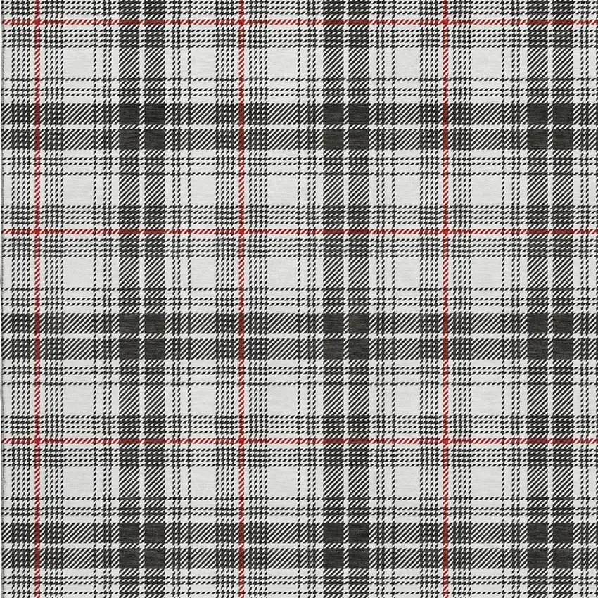 Black Red And Ivory Plaid Washable Area Rug With UV Protection Photo 4