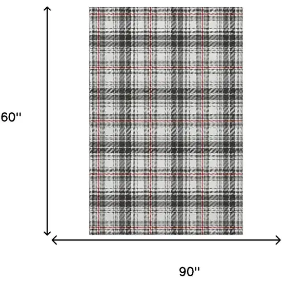 Black Red And Ivory Plaid Washable Area Rug With UV Protection Photo 7