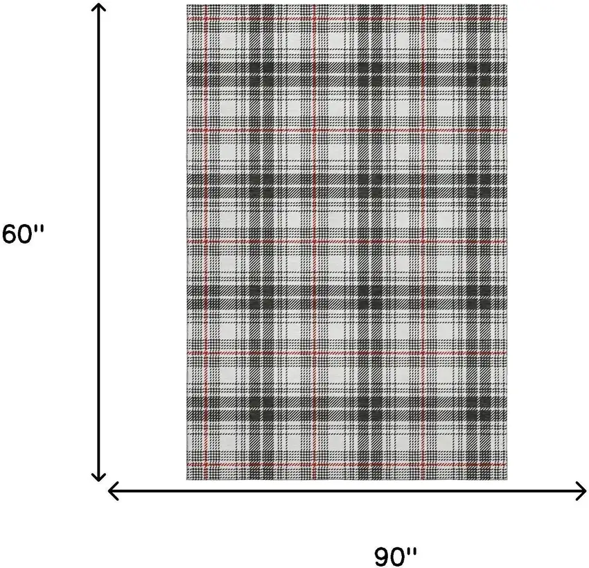 Black Red And Ivory Plaid Washable Area Rug With UV Protection Photo 7