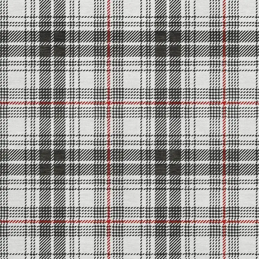 Black Red And Ivory Plaid Washable Area Rug With UV Protection Photo 3