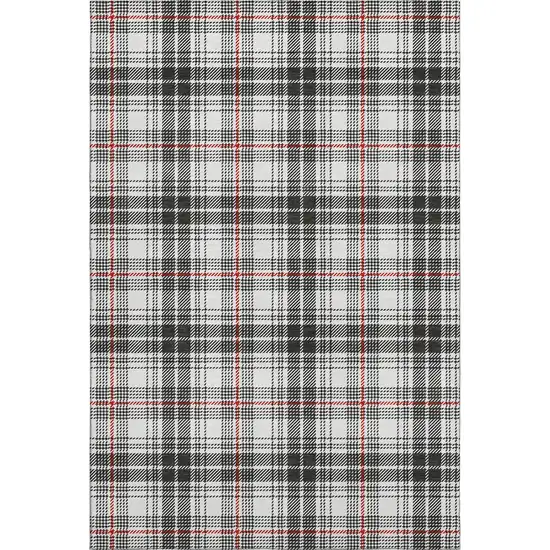 Black Red And Ivory Plaid Washable Area Rug With UV Protection Photo 6