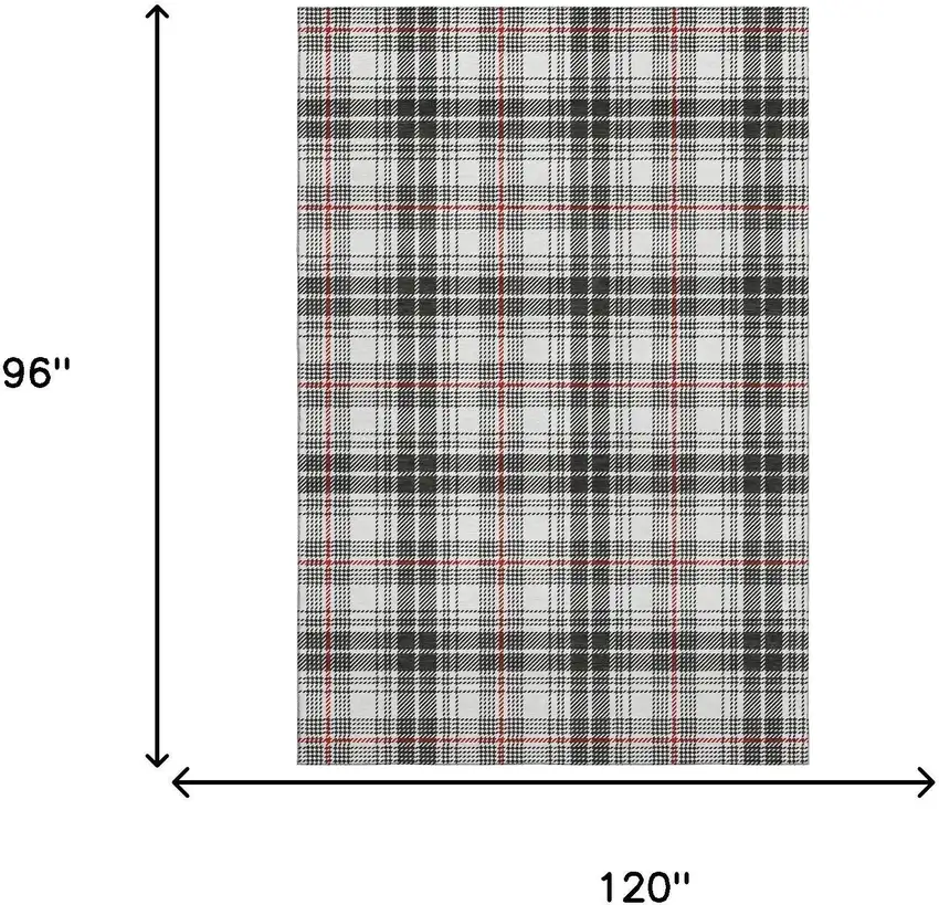 Black Red And Ivory Plaid Washable Area Rug With UV Protection Photo 7