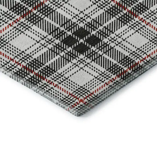 Black Red And Ivory Plaid Washable Area Rug With UV Protection Photo 1