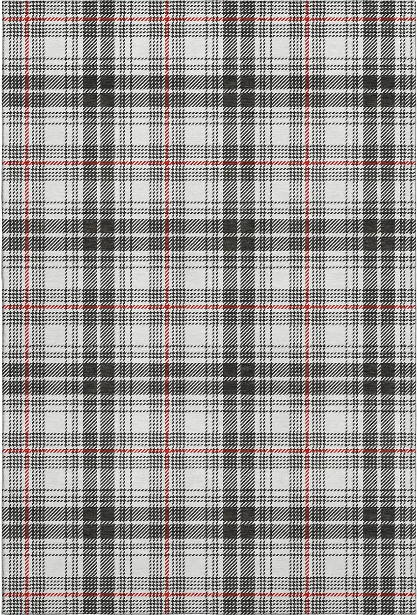 Black Red And Ivory Plaid Washable Area Rug With UV Protection Photo 6