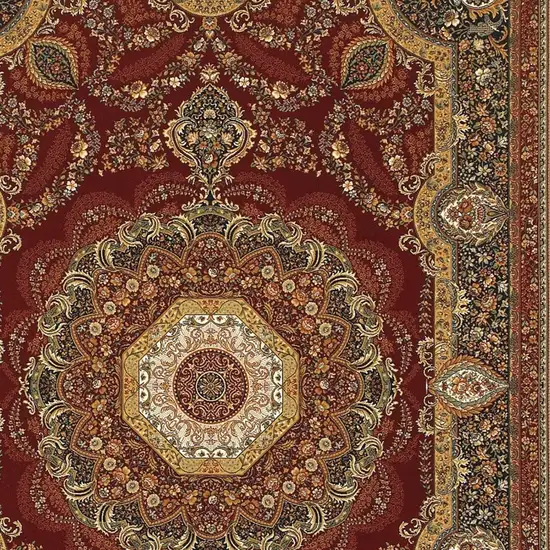 Black Red And Tan Medallion Area Rug With Fringe Photo 3