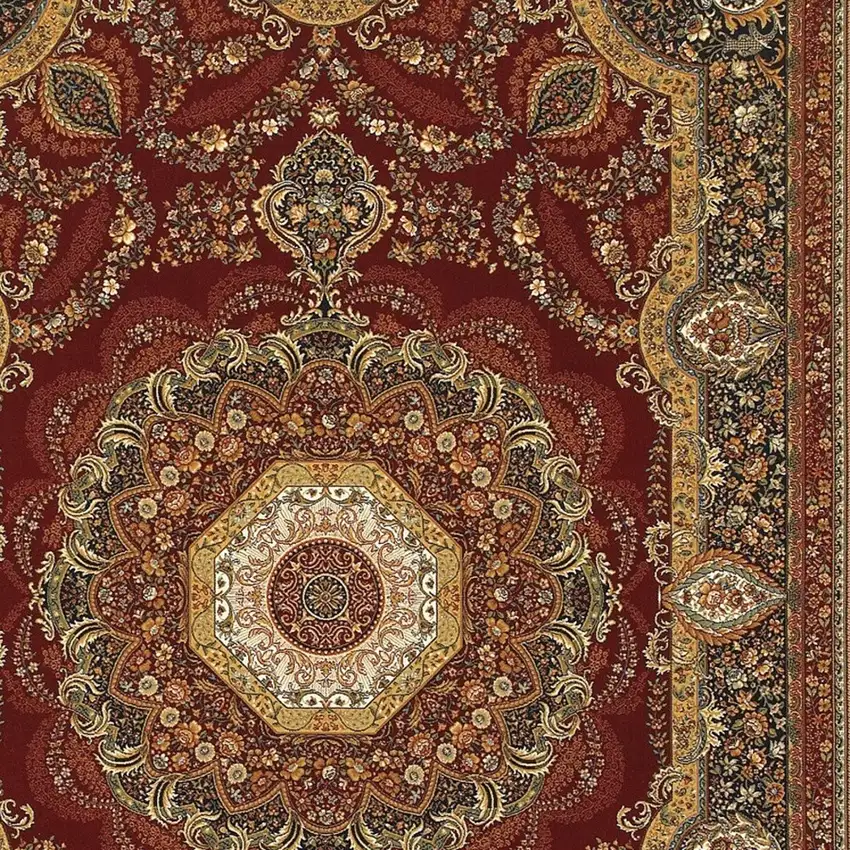 Black Red And Tan Medallion Area Rug With Fringe Photo 3