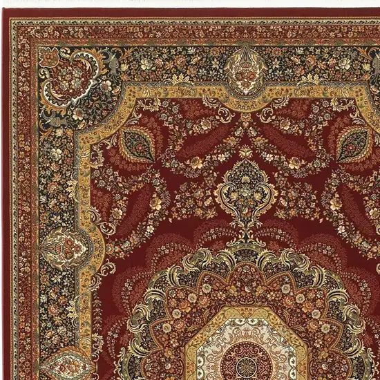 Black Red And Tan Medallion Area Rug With Fringe Photo 3