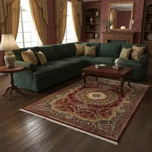 Photo of Black Red And Tan Medallion Area Rug With Fringe