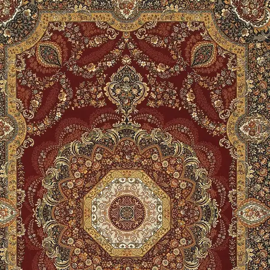 Black Red And Tan Medallion Area Rug With Fringe Photo 3