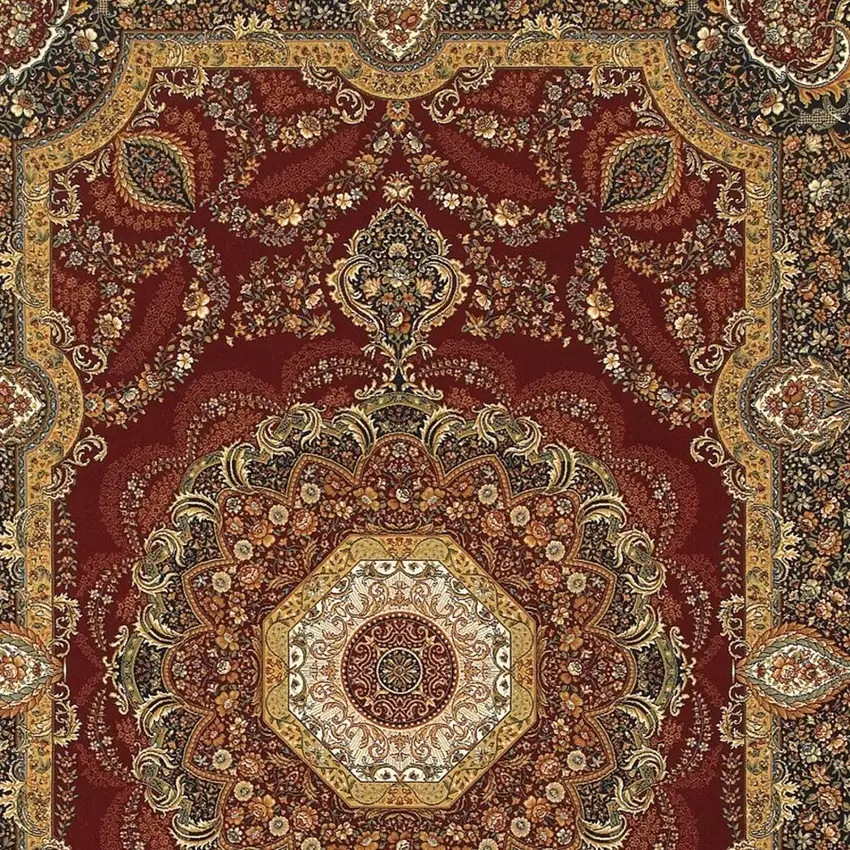 Black Red And Tan Medallion Area Rug With Fringe Photo 3