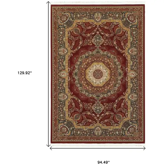 Black Red And Tan Medallion Area Rug With Fringe Photo 7
