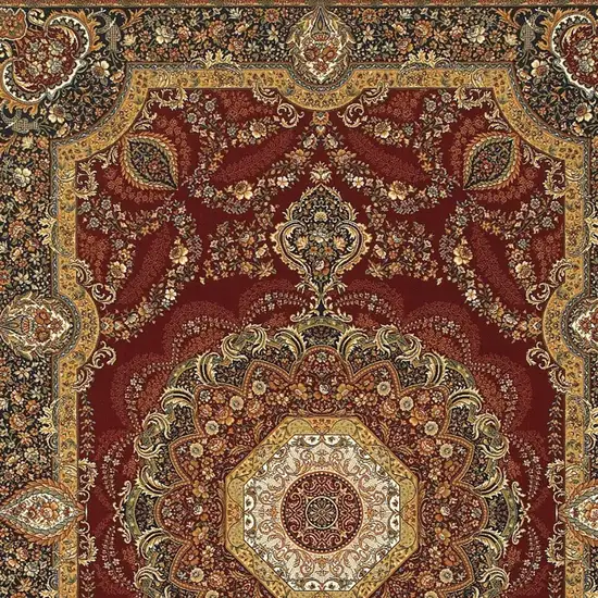 Black Red And Tan Medallion Area Rug With Fringe Photo 3