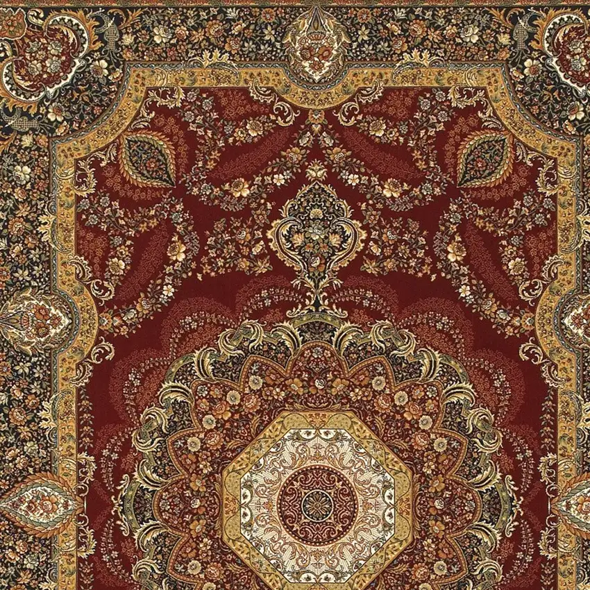 Black Red And Tan Medallion Area Rug With Fringe Photo 3