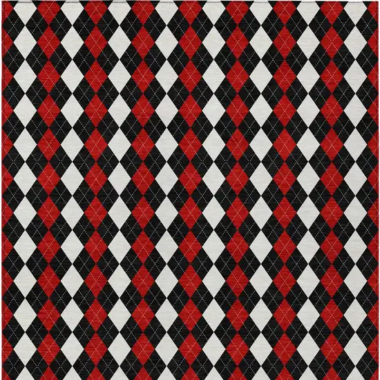 Black Red And White Argyle Washable Indoor Outdoor Area Rug Photo 4