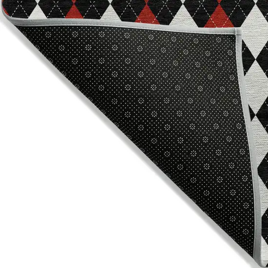 Black Red And White Argyle Washable Indoor Outdoor Area Rug Photo 6