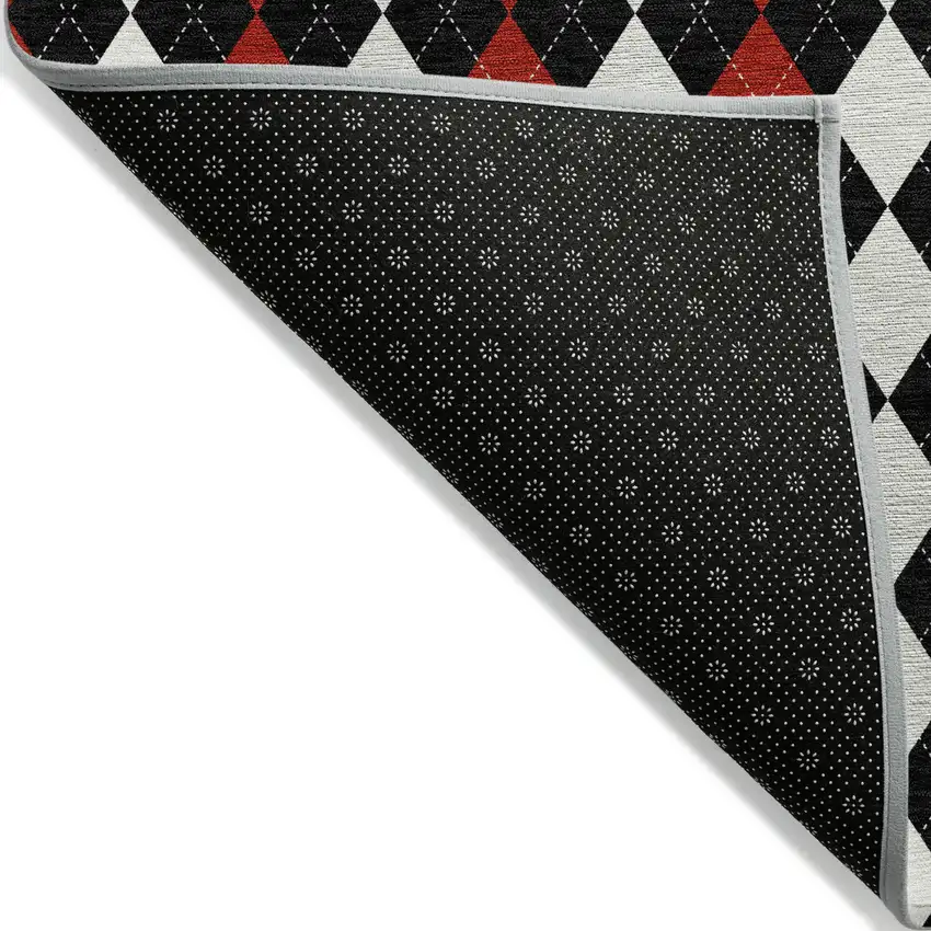 Black Red And White Argyle Washable Indoor Outdoor Area Rug Photo 6