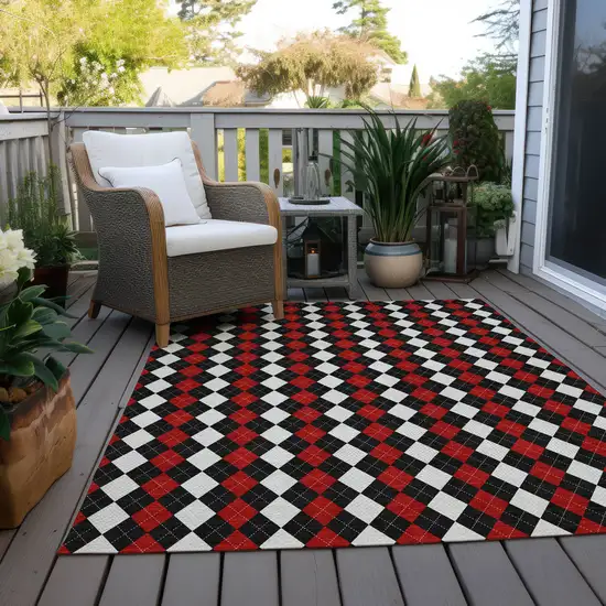 Black Red And White Argyle Washable Indoor Outdoor Area Rug Photo 8