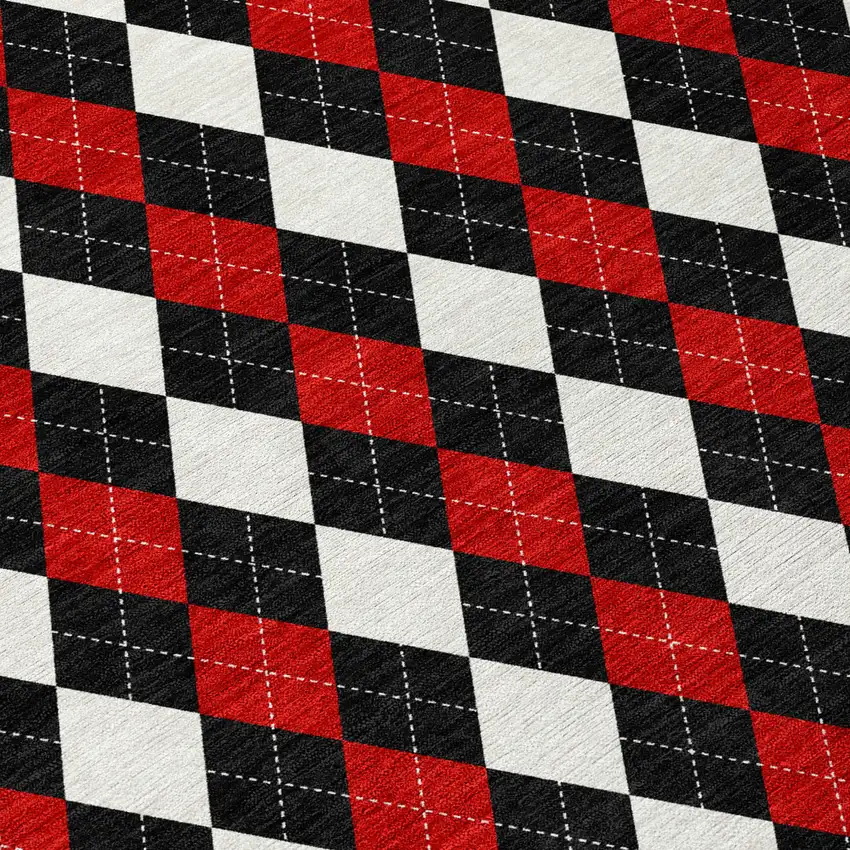 Black Red And White Argyle Washable Indoor Outdoor Area Rug Photo 7