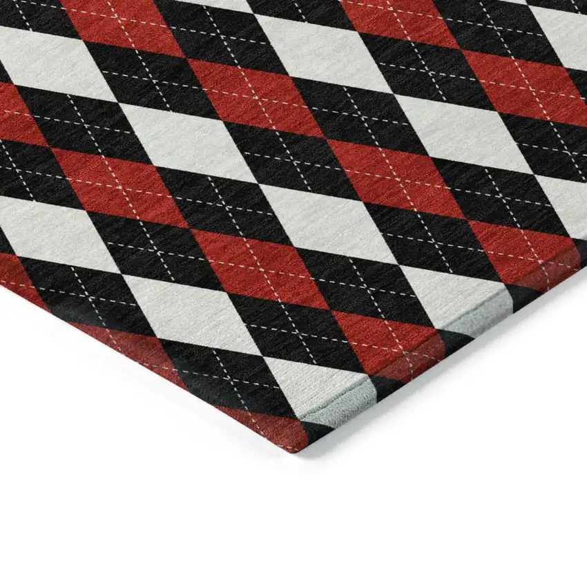 Black Red And White Argyle Washable Indoor Outdoor Area Rug Photo 9
