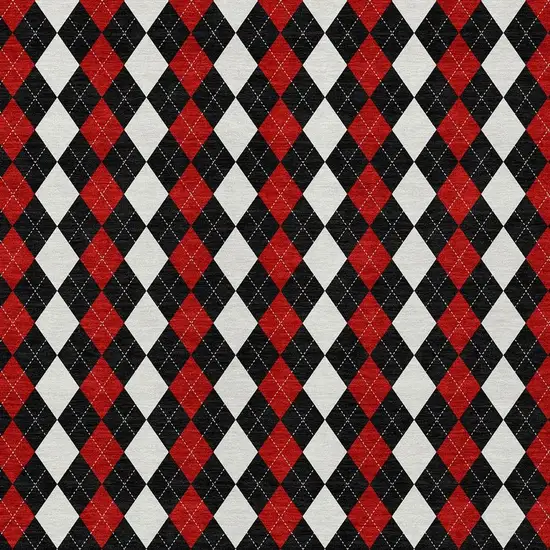 Black Red And White Argyle Washable Indoor Outdoor Area Rug Photo 4