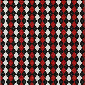 Photo of Black Red And White Argyle Washable Indoor Outdoor Area Rug