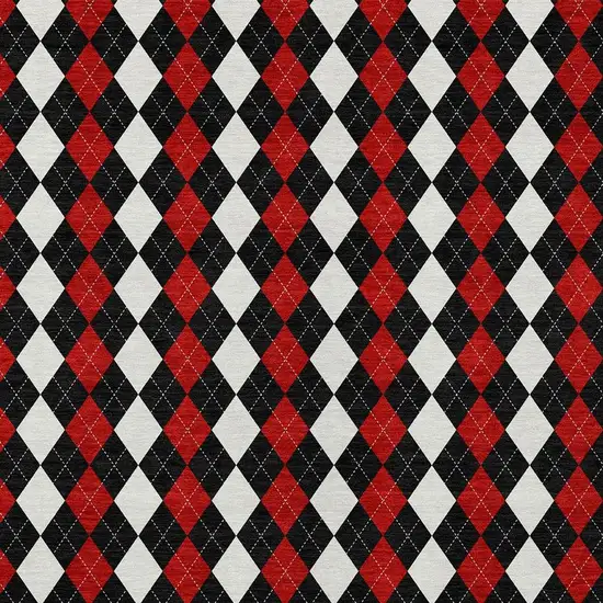 Black Red And White Argyle Washable Indoor Outdoor Area Rug Photo 4