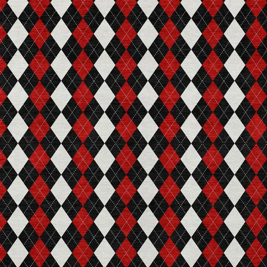 Black Red And White Argyle Washable Indoor Outdoor Area Rug Photo 4