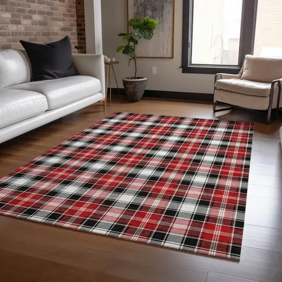 Black Red And White Plaid Washable Indoor Outdoor Area Rug Photo 6