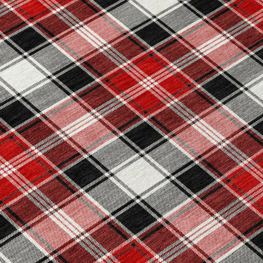 Black Red And White Plaid Washable Indoor Outdoor Area Rug Photo 7