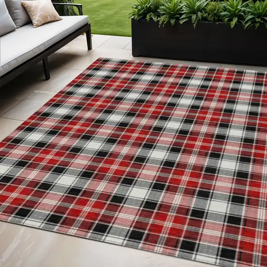Black Red And White Plaid Washable Indoor Outdoor Area Rug Photo 2