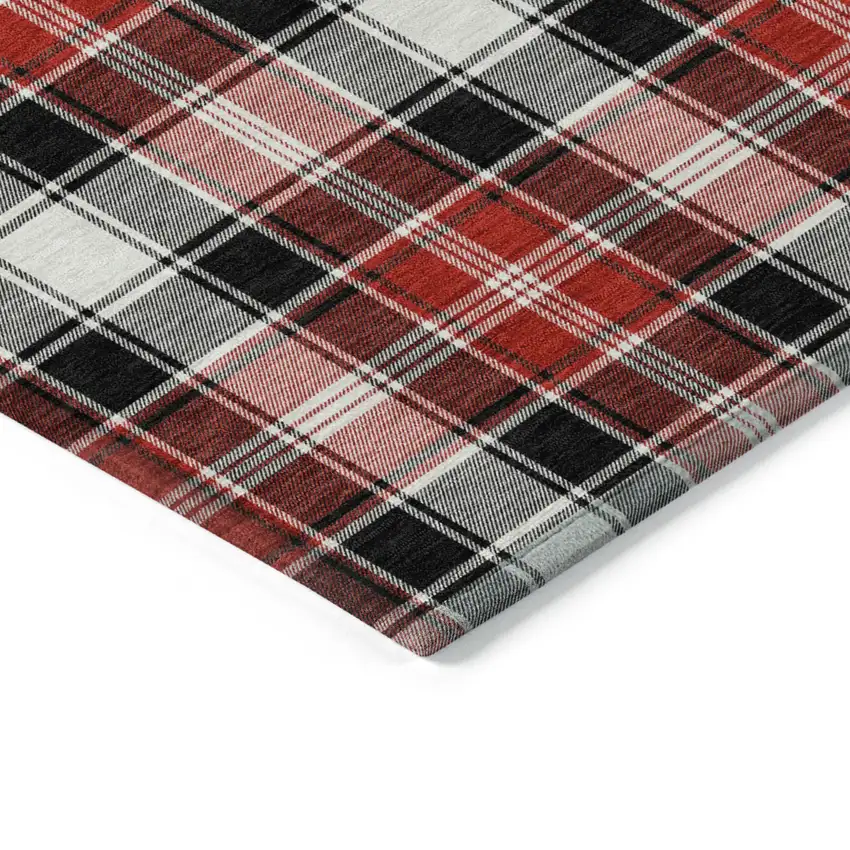 Black Red And White Plaid Washable Indoor Outdoor Area Rug Photo 6