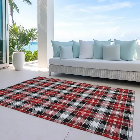 Black Red And White Plaid Washable Indoor Outdoor Area Rug Photo 5