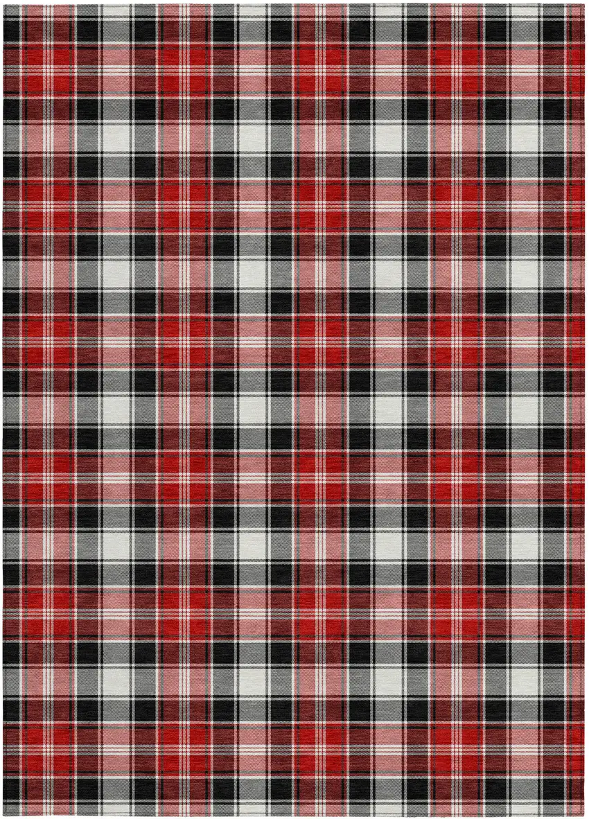 Black Red And White Plaid Washable Indoor Outdoor Area Rug Photo 4