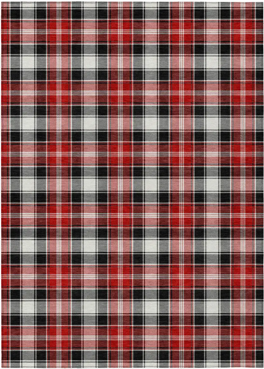 Black Red And White Plaid Washable Indoor Outdoor Area Rug Photo 1